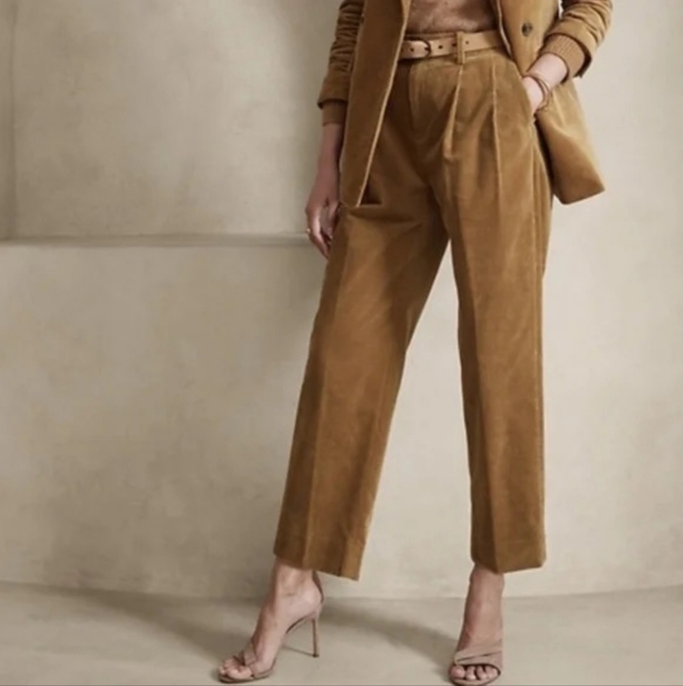 Banana Republic Rivoli Pleated Corduroy Pants Sz 8 Tan Brown